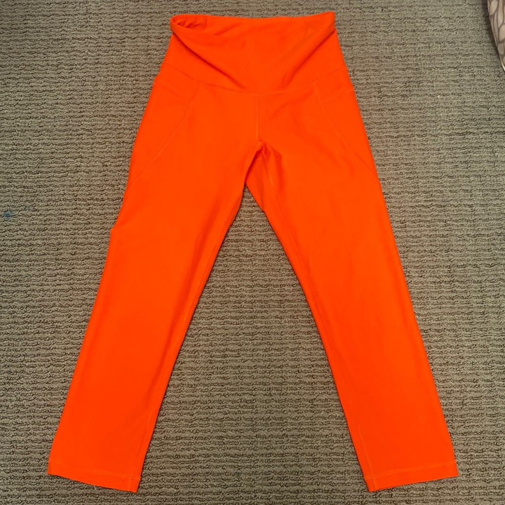 bright orange athletic leggings w/ pockets